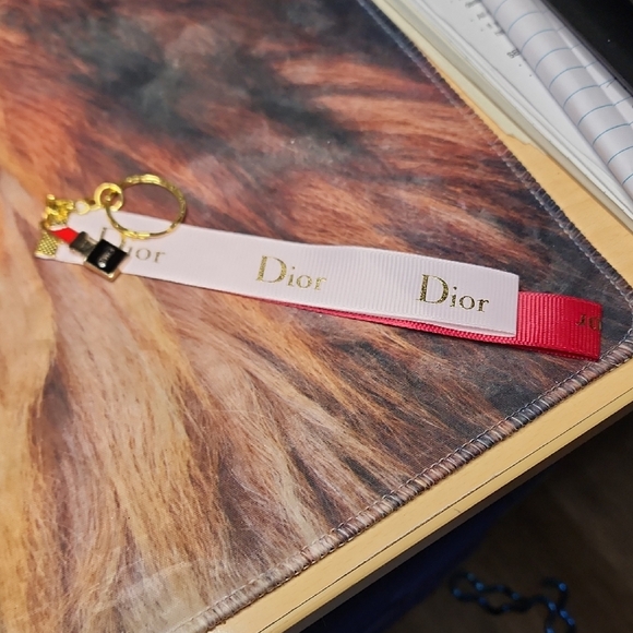 Dior Gold and Black Keychain with Pink Ribbon - Picture 1 of 1